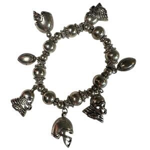 Silver Football Helmet Football Player Charm Bracelet Women's OS